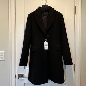 NWT | MANGO Black Lapelled Straight-Cut Coat